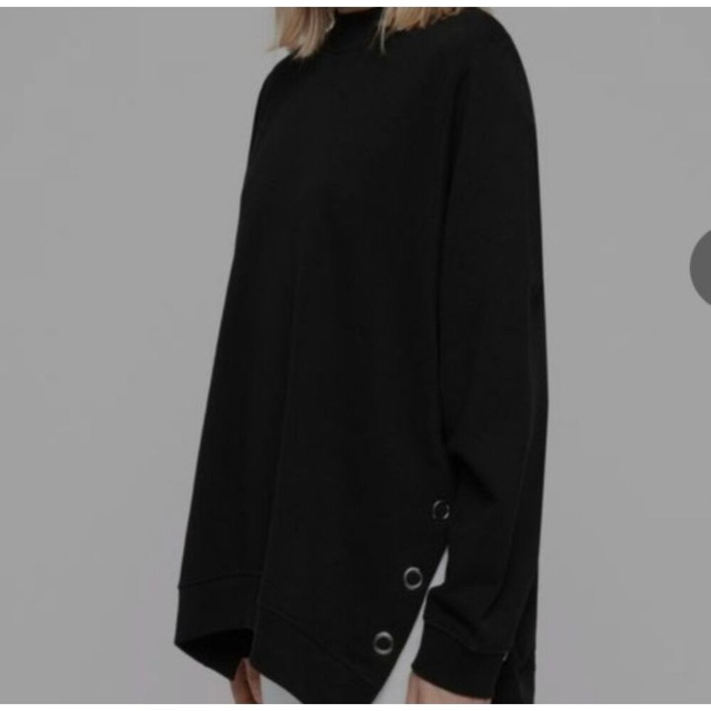 AllSaints Black Knit Pullover Sweater Womens Medium Oversized Tunic Side Snaps